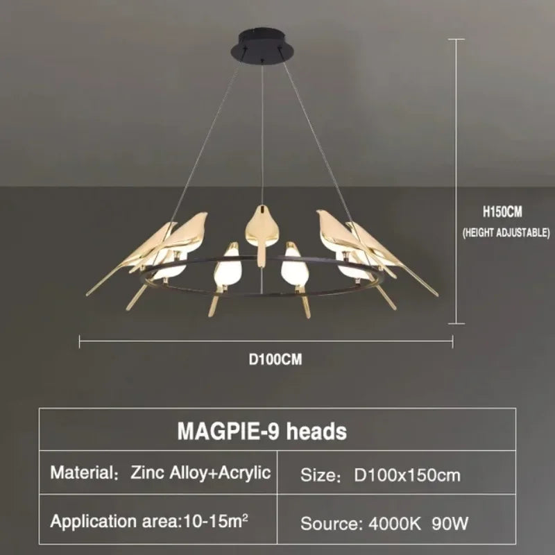 Modern Magpie Bird Pendant Light in Iron Finish