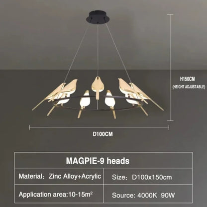 Modern Magpie Bird Pendant Light in Iron Finish