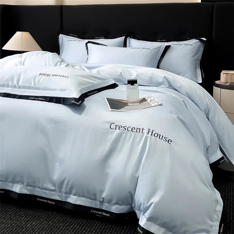 DecorBites™ Ice Silk Embroidery Bed Set | Skin-Friendly Duvet Cover Kit | Comforter Sets