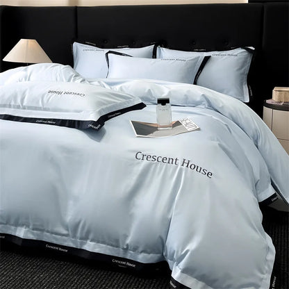 DecorBites™ Ice Silk Embroidery Bed Set | Skin-Friendly Duvet Cover Kit | Comforter Sets