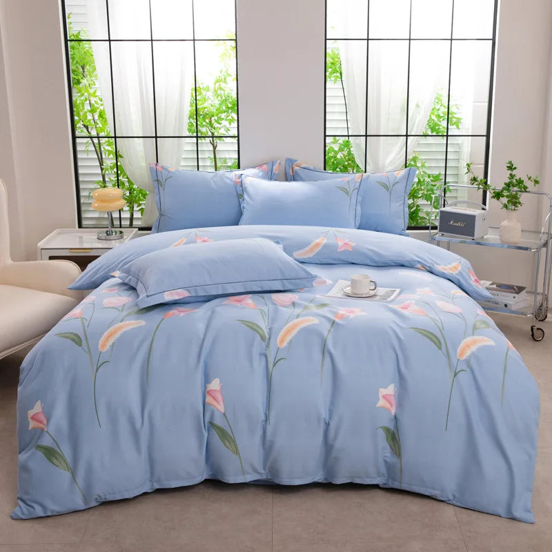 DecorBites™ Brushed Cotton Printed Duvet Cover Set - Single/Double Bed Bedclothes