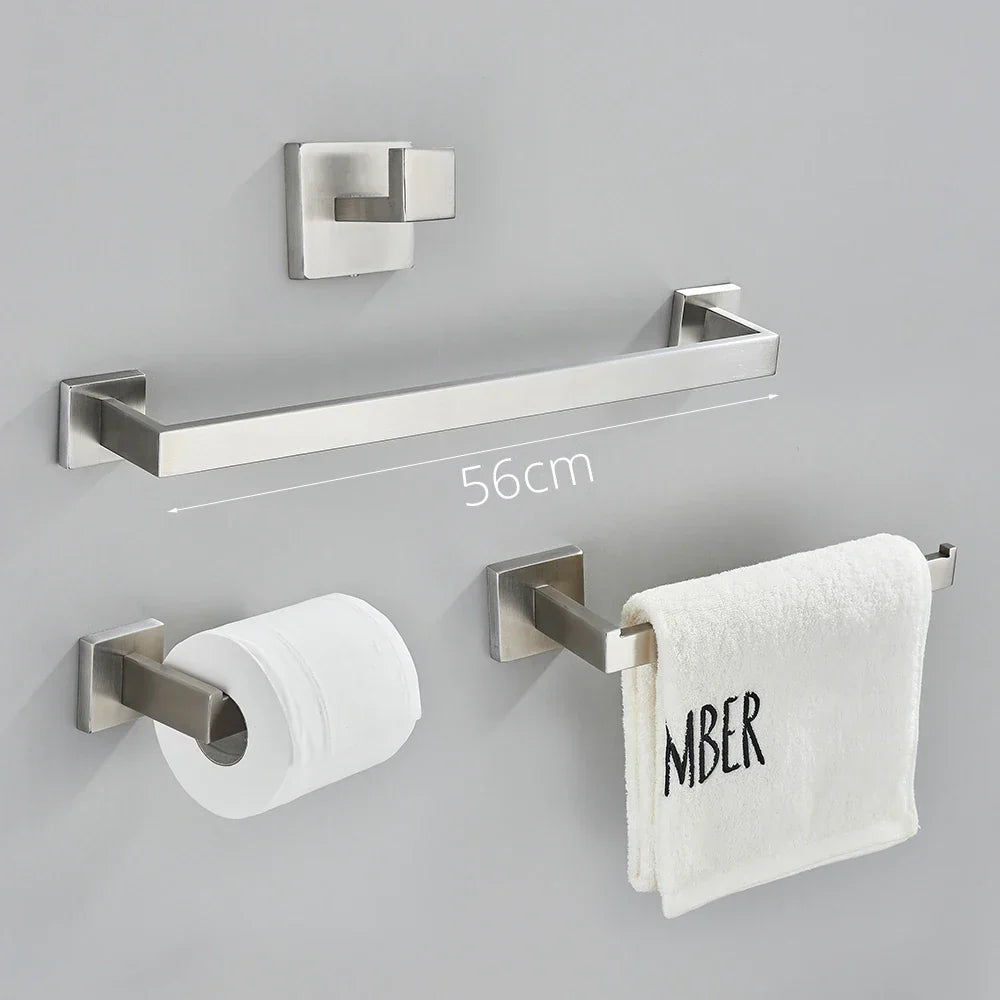 مجموعة أدوات الحمام من DecorBites™ المصنوعة من النيكل المصقول: خطاف رداء، سكة مناشف، رف بار، رف، حامل مناديل