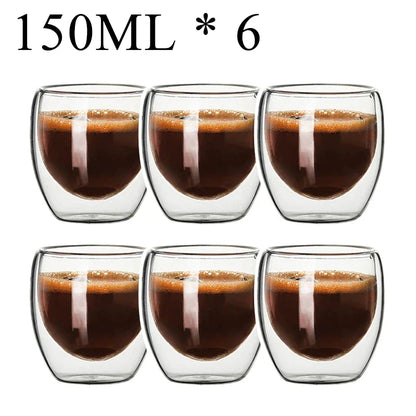 DecorBites™ Double Wall Borosilicate Glass Mug Set for Tea Coffee Juice Bar Drinkware