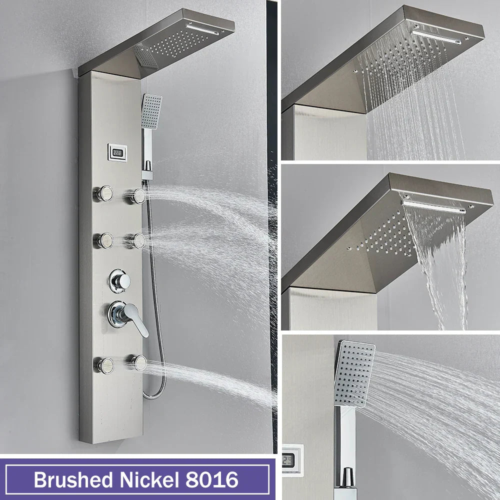 DecorBites™ Black Massage Jet Rainfall Shower Panel with Temperature Display 5 Modes