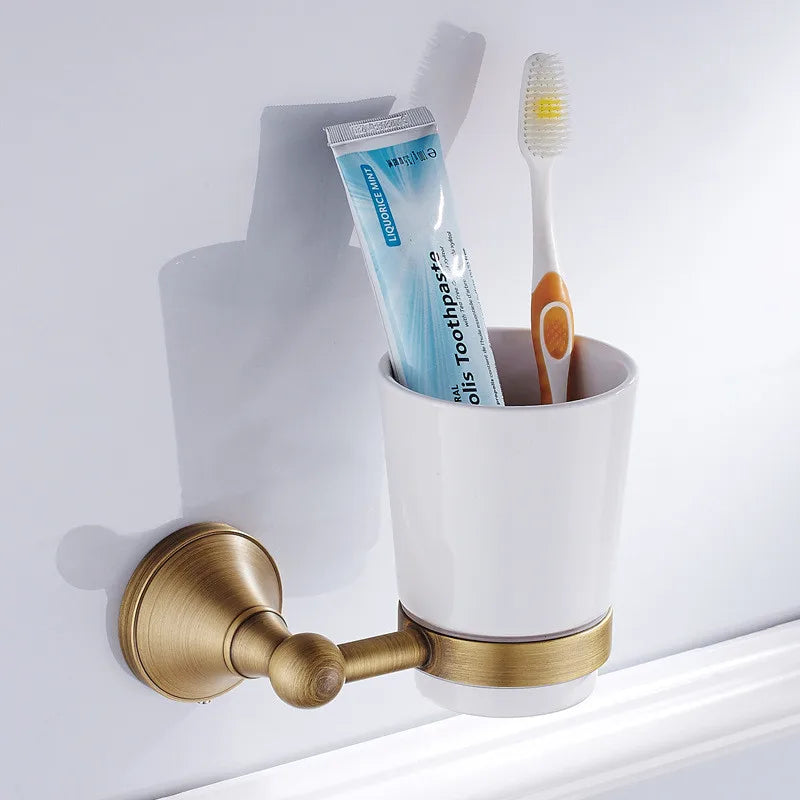 DecorBites™ Bronze Bathroom Accessories Set: Towel Rack, Toilet Brush Holder, Soap Dish, Towel Shelf