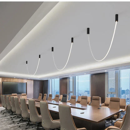 DecorBites™ Leather Luminous Line Chandelier | Modern Minimalist Duplex Dining Room Office Art Luxury Lamp