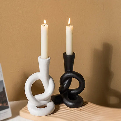 DecorBites™ Ceramic Knot Candle Stand Geometric Home Decor Hollow Candlestick