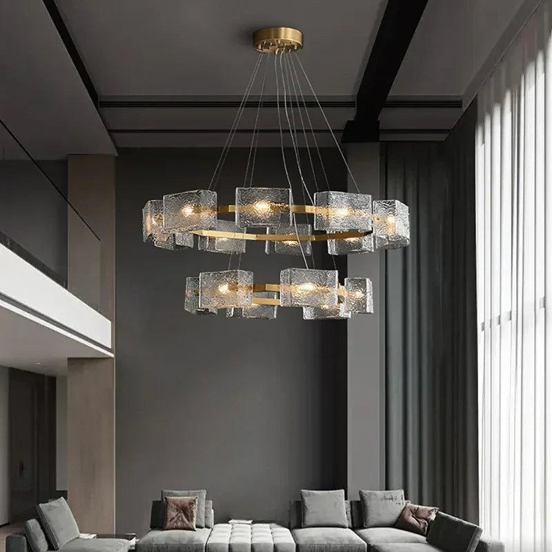 DecorBites™ LED Ripples Glass Chandelier: Modern Luxury for Living Room, Bedroom, Kitchen, Bar