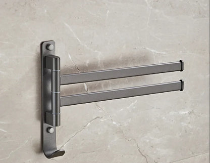 Toallero giratorio de aluminio gris DecorBites™: Barra de toalla plegable de pared para baño