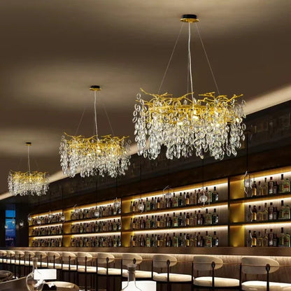 DecorBites™ Golden Crystal Tree Ceiling Chandelier, Luxury Aluminum Art Fixture