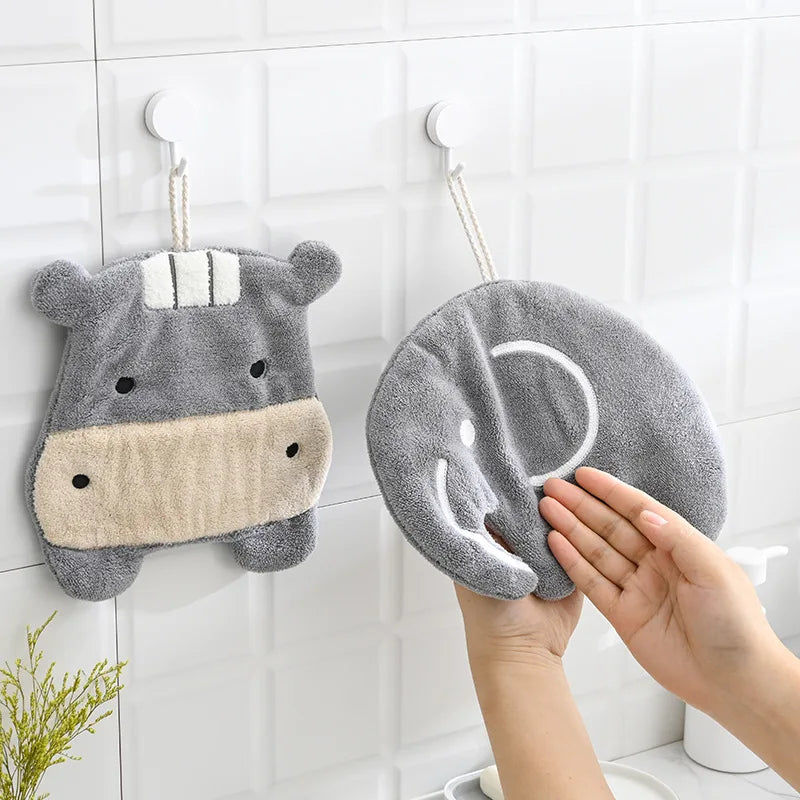 DecorBites™ Cartoon Animals Coral Velvet Hand Towel - Microfiber Terry Towel with Quick Drying