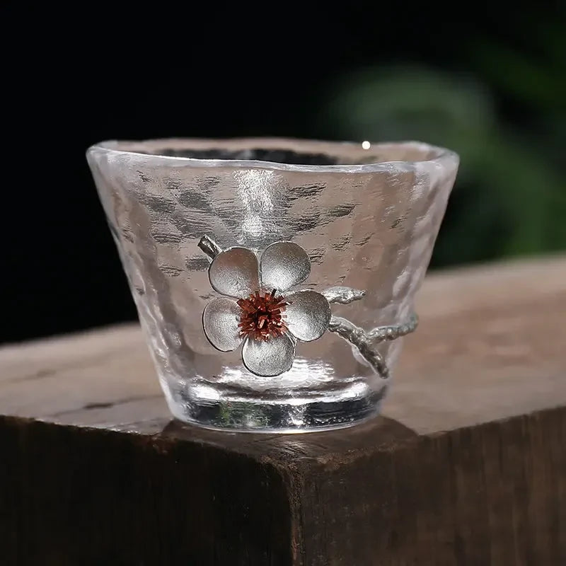 DecorBites™ Carved Tin Glass Tea Cup Set - Heat Resistant, Puer Chinese, Elegant Design