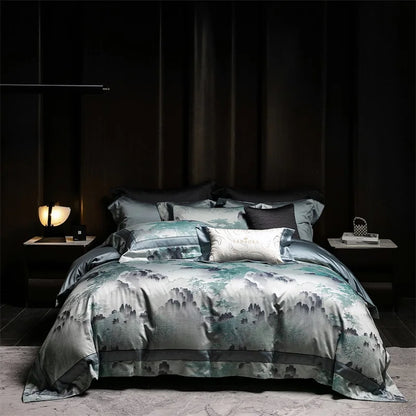 Decobites Vintage Luxury Jacquard Egyptian Cotton Bedding Set with Duvet, Sheet and Pillowcase