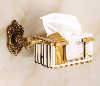 DecorBites™ Bronze Carved Bath Accessories Set: Shelf, Towel Rack, Paper Holder, Toilet Brush Holder