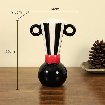 Jarrón de cerámica con rayas geométricas DecorBites™ Decoración para el hogar en blanco y negro