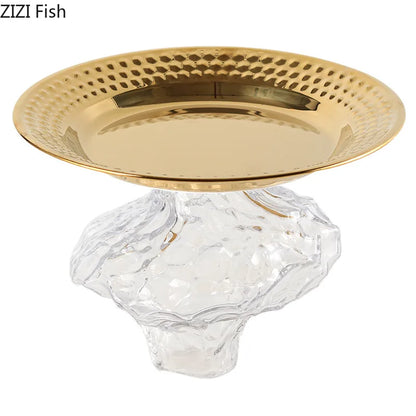 DecorBites™ Glass Fruits Bowl Gold Plated Breakfast Dinner Plates Hotel Restaurant Fruit Plate