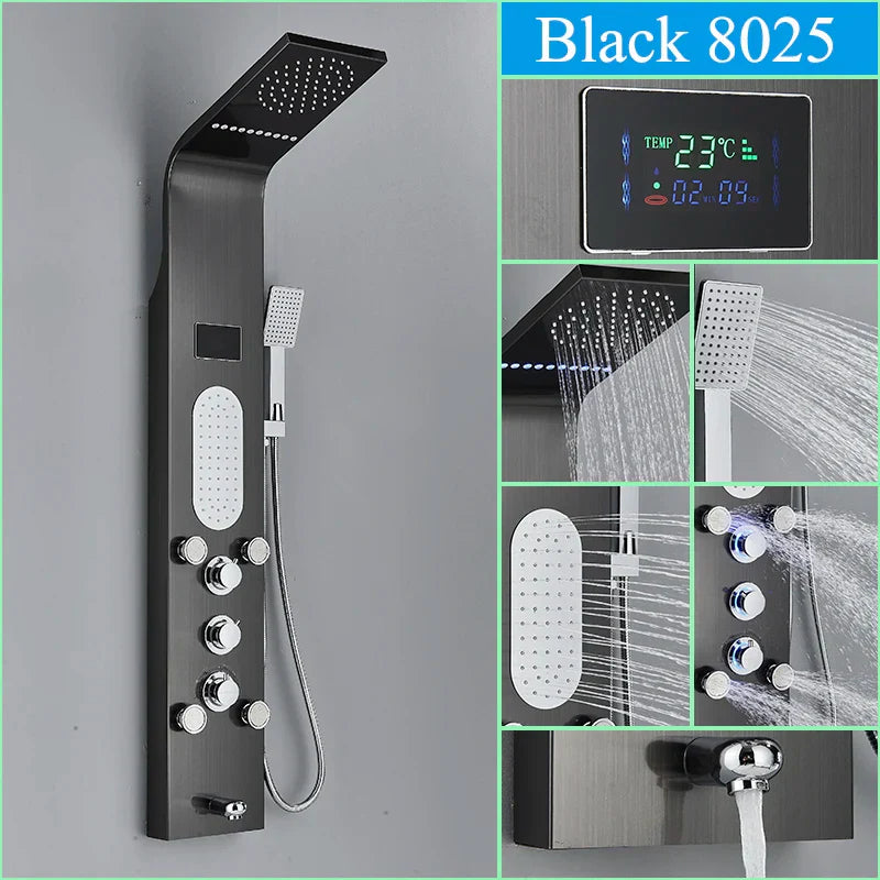 DecorBites™ LED Blue Light Shower System with Temperature Display, Massage Column, Waterfall Rainfall