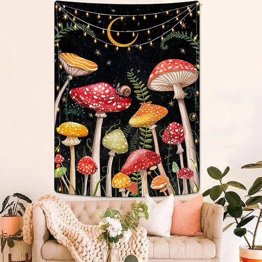 Decobites Mushroom Moon Star Botanical Snail Tapestry Trippy Cottagecore Room Decor