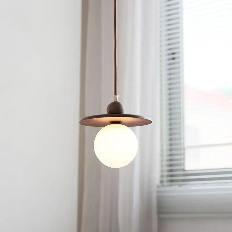 DecorBites™ Glass LED Pendant Lamp with Walnut Wood Brass Accent
