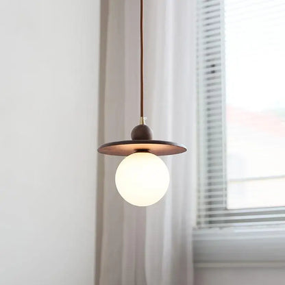 DecorBites™ Glass LED Pendant Lamp with Walnut Wood Brass Accent