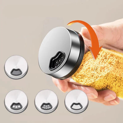 DecorBites™ Glass Seasoning Jar Set - Kitchen Accessory with Rotating Lid - 200ML/500ML