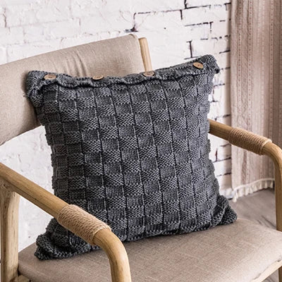 DecorBites™ Knit Pillow Cover Nordic Style Button Open Grey Ivory Coffee