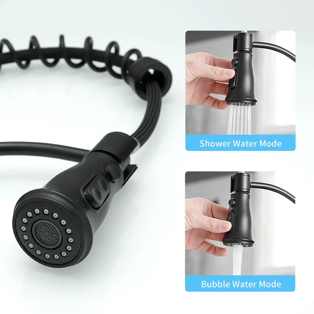 صنبور مطبخ DecorBites™ أسود بنابض مع خلاط سحب أحادي المقبض