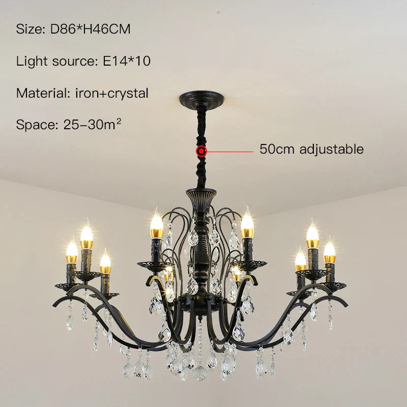 ثريا كريستال من الحديد المطاوع باللون الأسود من DecorBites™ لغرفة المعيشة وغرفة الطعام - تجمع بين الأناقة والرقي