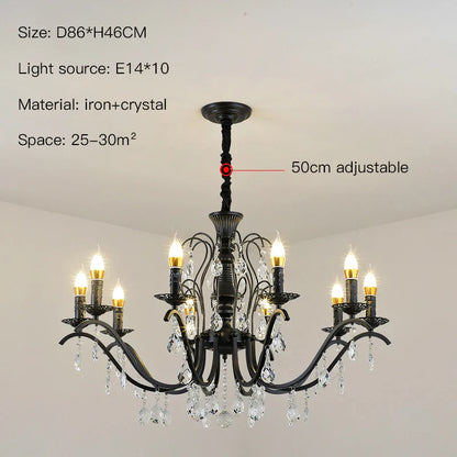 ثريا كريستال من الحديد المطاوع باللون الأسود من DecorBites™ لغرفة المعيشة وغرفة الطعام - تجمع بين الأناقة والرقي