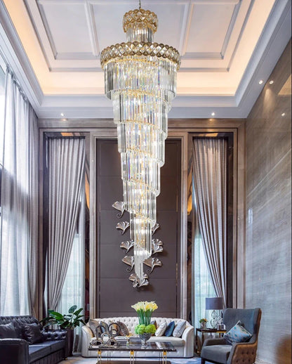 DecorBites™ Gold Stainless Steel Crystal Chandelier Pendant Light for Large Home, Staircase Glam