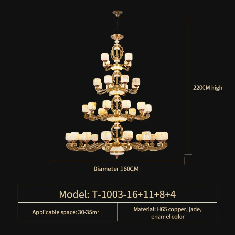 DecorBites™ Jade Zinc Alloy Chandelier for Living Room, Restaurant, Hall - Elegant Chinese Design
