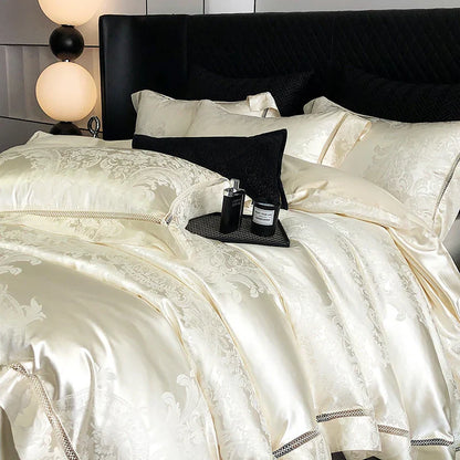 Decobites Luxury Brocade Jacquard King/Queen Bedding Set with Egyptian Cotton, Silky Soft Texture