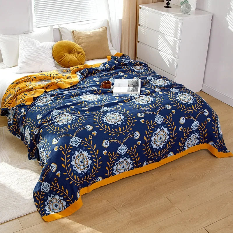 DecorBites™ Japanese Cotton Gauze Flower Blanket: Soft and Breathable Summer Throw