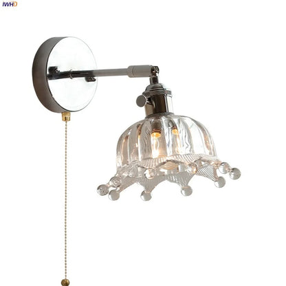 DecorBites™ Clear Glass LED Wall Lamp Pull Chain Switch Modern Up Down Rotatable Stair Light Fixtures