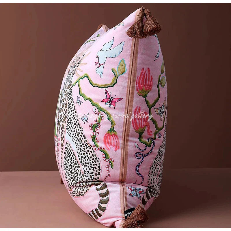 Funda de almohada DecorBites™ Luxe Cheetah Halo: Funda de cojín decorativa con borlas estilo GG