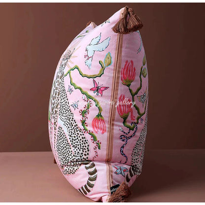 Funda de almohada DecorBites™ Luxe Cheetah Halo: Funda de cojín decorativa con borlas estilo GG