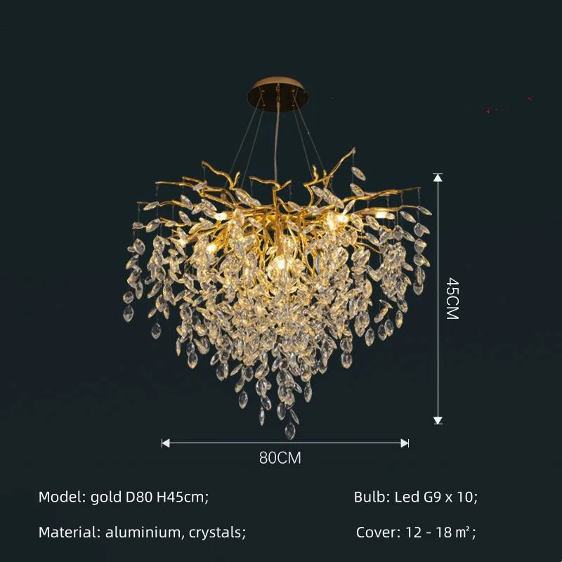 DecorBites™ Crystal G9 Chandelier: Luxury Living Room Branch Pendant Lights, Modern LED Luminarias