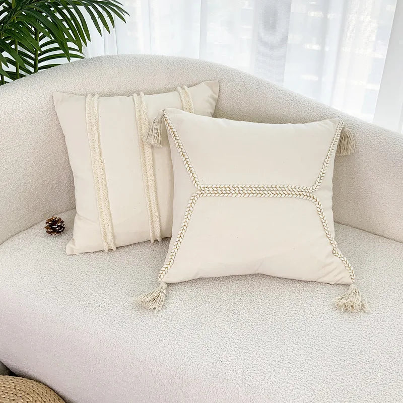 DecorBites™ Boho Geometry Fringed Patchwork Cushion Cover - Decorative Pillowcase