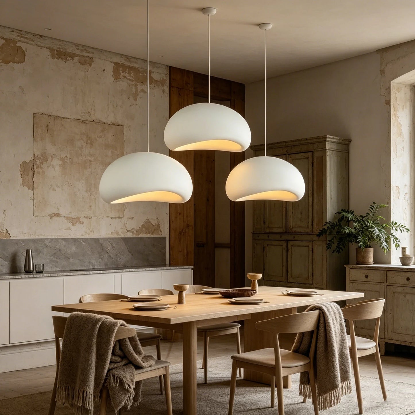 Nordic Wabi-Sabi White Or Gray Sculptural Pendant Light