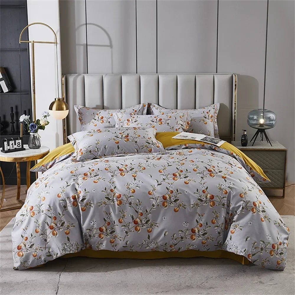 طقم أغطية سرير من DecorBites™ 600TC مصنوع من القطن المصري مقاس كوين كينج وغطاء لحاف وبياضات سرير