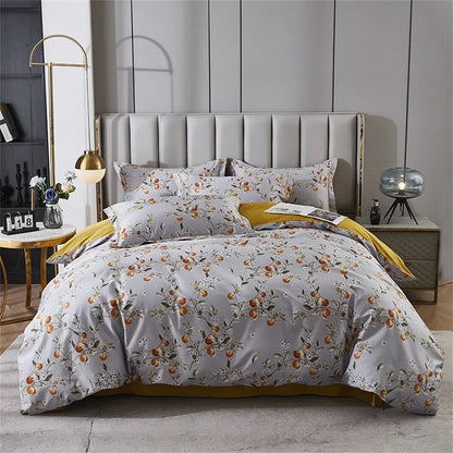 طقم أغطية سرير من DecorBites™ 600TC مصنوع من القطن المصري مقاس كوين كينج وغطاء لحاف وبياضات سرير