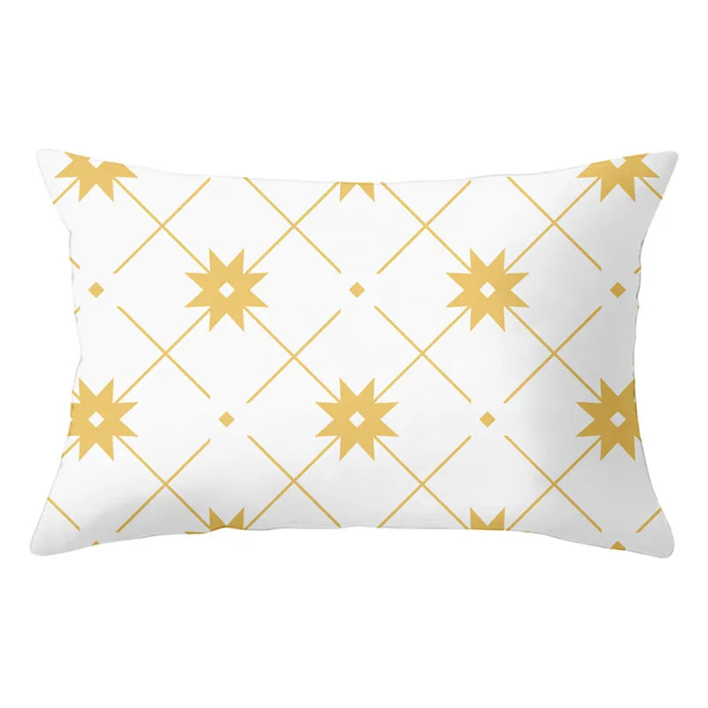 Funda de almohada rectangular curva con rayas geométricas DecorBites™ - Cojines decorativos para sofá en amarillo y azul