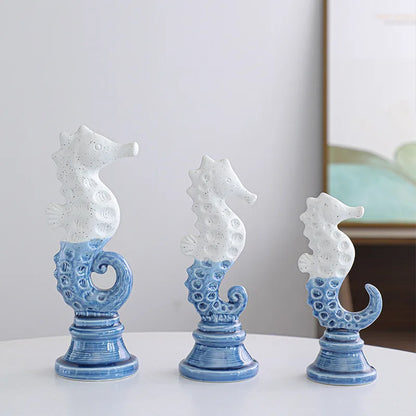 DecorBites™ Cartoon Seahorse Ceramic Statue for Home Decoration