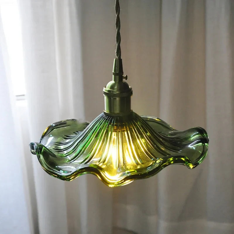 DecorBites™ Green Flower Glass Pendant Light for Kitchen Bar Restaurant, Modern Wire Adjustable Hanging Lamp