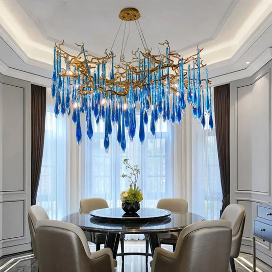 DecorBites™ Blue Crystal Chandelier: Luxe Living Room LED Lighting