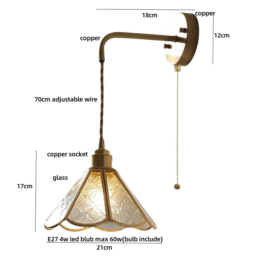 DecorBites™ مصباح حائط LED زجاجي أزرق مع سلسلة سحب ومفتاح إضاءة على شكل سلم تيفاني