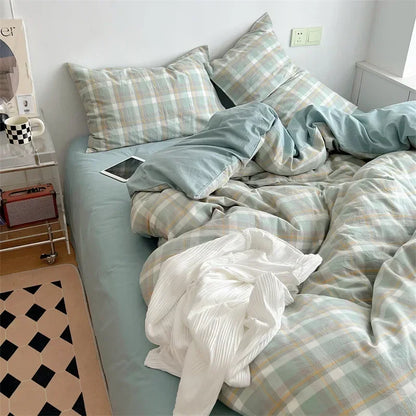 DecorBites™ Japanese Style Cotton Printed 4Pcs Bedding Set with Double-Sided Design