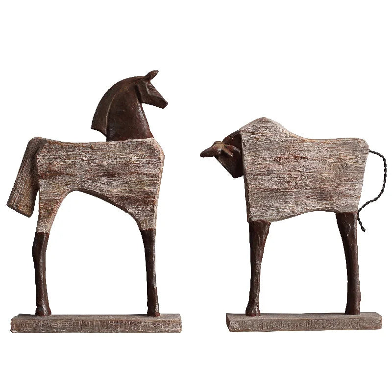 DecorBites™ Horse Sculpture: Handmade Wood Grain Design, Animal Figurine for Home Decor