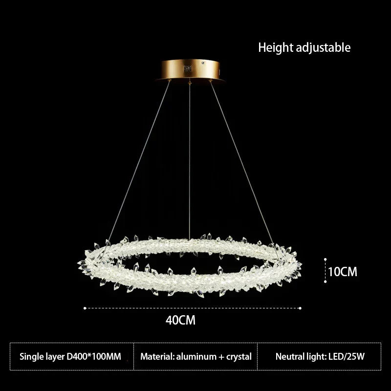 DecorBites™ LED Glass Crystal Chandelier White Lustre Pendant Light for Home Decor