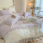 Decobites 4Pcs Flowers Embroidery Princess Queen Bedding Set with Lace Ruffles